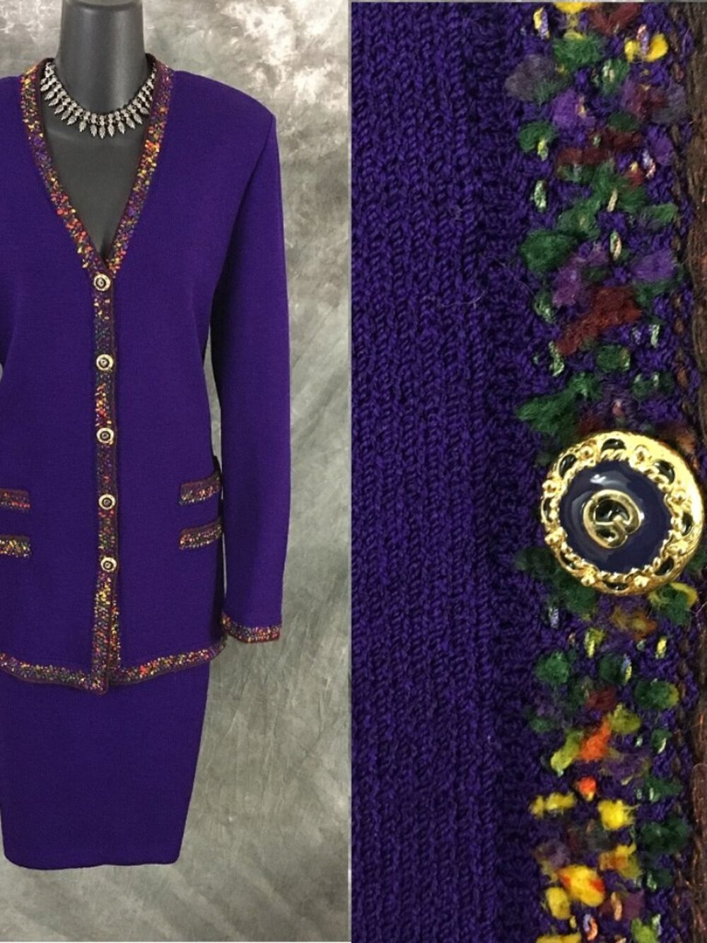 BEAUTIFUL St John collection knit purple jacket skirt suit size 8 10